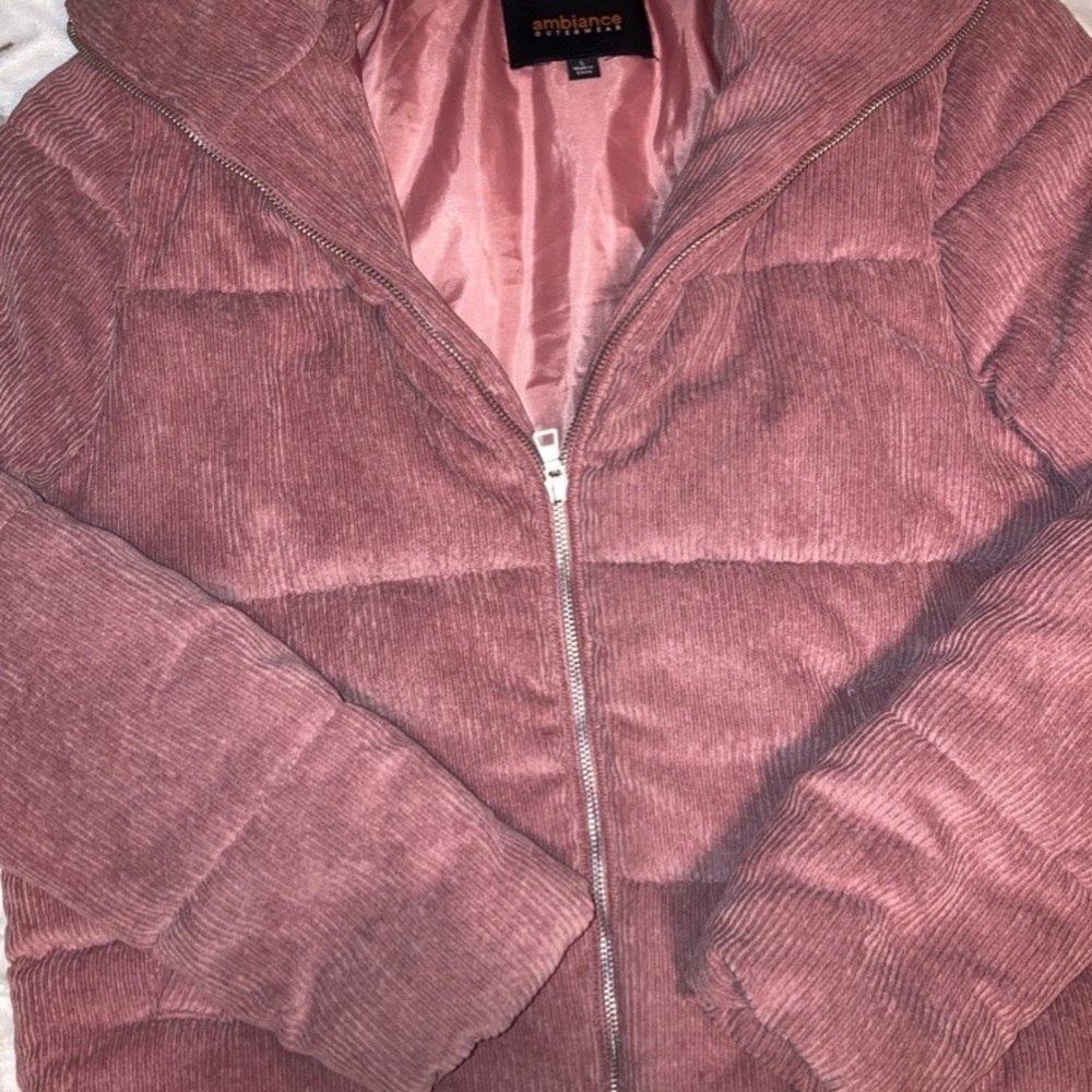 Winter coat, pink rose in color